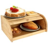 Boîte à pain en bambou, 40 x 27 x 16,5 cm, boîte à pain en bois avec couvercle enroulable, boîte à pain de comptoir, boîte à pain de cuisine