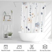 Watercolor Floral Shower Curtain, Flowers Print Minimalist Bathroom Curtain, Machine Washable Spring Modern Shower Curtains, Waterproof Fabric Shower Curtain Set with Hooks, 72 x 72, Blue