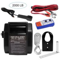 Treuil électrique 12V 2000 LBS , Manette radio sans fil , Étanche pour bateau , Câble de treuil inclus