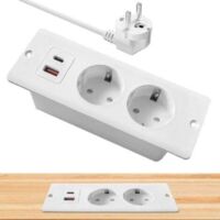 Prise Encastrable de Table avec USB, Prise encastrable Plan de Travail PD20W, Multiprise Intégrée avec 1.5M Câble, Prise de Table, Multiprise pour Meuble, Blanc