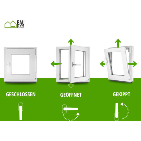 Raam, kelderraam, kunststof raam wit BxH 70 x 60 cm DIN links - alle maten - 2-voudige beglazing BxH 700 x 600 mm - functie draaibaar/kantelbaar - BauPlaza