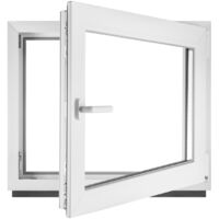 BauPLAZA - Ventana PVC ANCHO x ALTO 800 x 750 mm 80 x 75 cm Derecha BLANCA Vidrio Transparente - doble cristal OSCILOBATIENTE