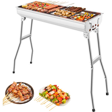 Barbecue portable en acier inoxydable pour camping, jardin, plage, argenté (1/5)