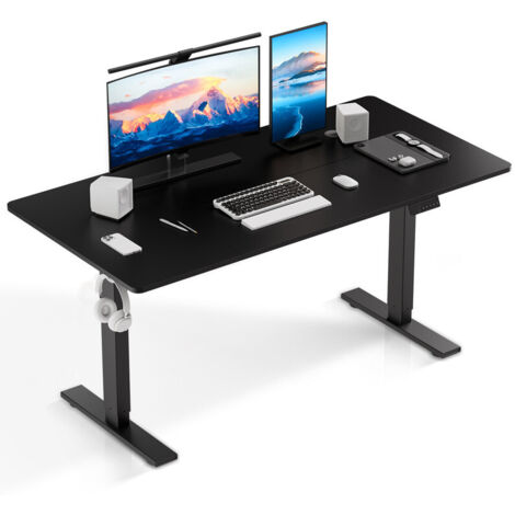 Homavo – Bureau assis debout réglable 60 x 110 cm – Hauteur 70-117 cm – Fonction mémoire et anti-collision – Vitesse 25 mm/s, Bruit < 48 dB