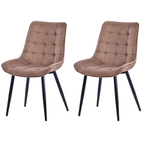 Homavo – Set de 2 chaises salle à manger caramel velours 53x62,5x88 cm – Piètement métal noir – Mousse haute densité pour confort