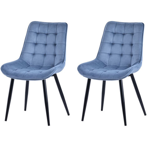 Homavo – Lot de 2 chaises salle à manger bleu velours 53x62,5x88 cm – Piètement métal noir – Mousse haute densité pour confort durable