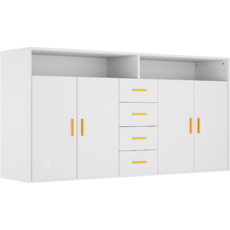 Buffet HOMAVO BG1-L 4 tiroirs 2 portes 160 cm blanc FSC