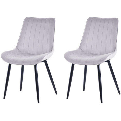 Homavo – Lot de 2 chaises salle à manger gris clair en velours 53x62,5x88 cm – Structure métallique – Confort mousse haute densité (1/5)
