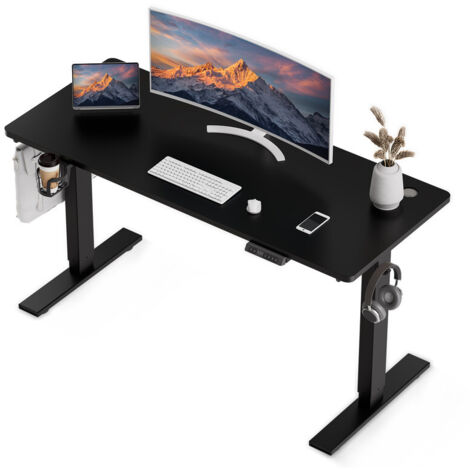 Homavo – Bureau assis debout réglable en hauteur 60x120 cm – Capacité 75 kg – Ports USB-A et Type-C – Structure en acier – Hauteur 70-119 cm - 60x120xm