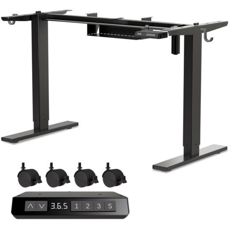 Homavo – Cadre de bureau électrique réglable en hauteur 69-117 cm – Capacité 75 kg – Ports USB-A et USB-C – Fonction mémoire – Roulettes pivotantes