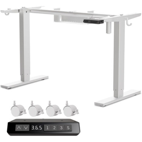 HOMAVO Cadre de Bureau Électrique Réglable en Hauteur – Sans Plateau, avec Ports USB/Type-C, Fonction Mémoire, 2 Crochets et 4 Roulettes,Blanc