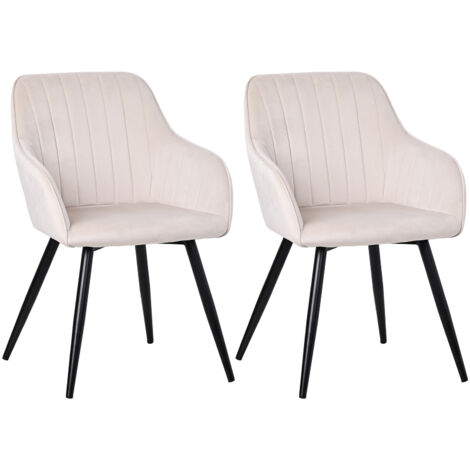 Chaises salle à manger velours blanc avec accoudoirs 58x81 cm lot de 2 HOMAVO YZ5