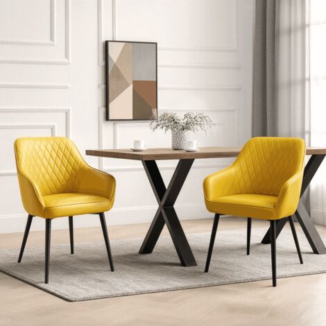 Chaises salle à manger jaunes avec accoudoirs lot de 2 HOMAVO YZ8 (1/5)