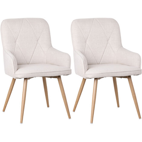 Homavo – Set de 2 chaises salle à manger avec accoudoirs – Similicuir beige avoine – Dimensions 57x62x87 cm – Hauteur d’assise 48 cm (1/5)