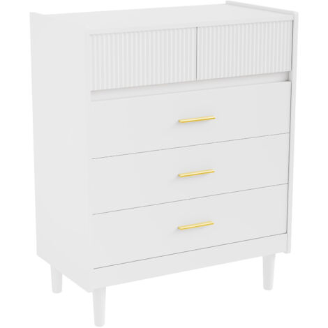 Homavo – Commode 5 tiroirs 74x40x90 cm blanc mat – Panneau de particules certifié FSC – Finition mélaminé résistant aux rayures