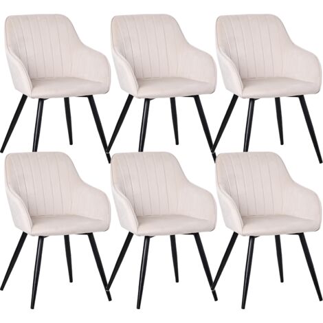 Chaises salle à manger velours blanc avec accoudoirs 58x81 cm lot de 6 HOMAVO YZ5