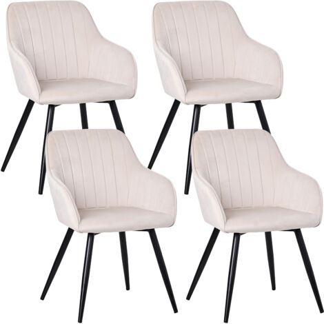 Chaises salle à manger velours blanc avec accoudoirs 58x81 cm lot de 4 HOMAVO YZ5