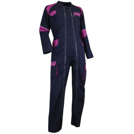 LMA – Combinaison de travail femme bicolore bleu foncé/rose – Poly/coton 65%/35% – Double zip et soufflet d'aisance – Poches pratiques