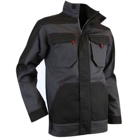LMA – Veste de travail bicolore gris et noir XXXL – Col montant – 60% coton, 40% polyester – Poches fonctionnelles pour chantier