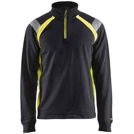 Felpa da lavoro con colletto da camionista dettagli fluorescente 3432 - Nero/Giallo fluorescente XXXL (1/5)