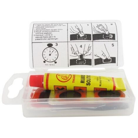 Kit complet rustine pour tracteur tondeuse et remorques – 1 grande rustine 45x25mm – 4 petites rustines diamètre 20mm – Colle et abrasif inclus