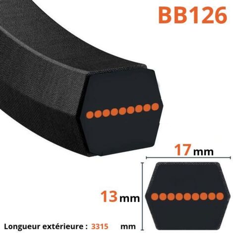 Courroie lame autoportée – BB126 – Longueur 3315mm – Pour Kubota GR1600II et GR2100II – Pièce adaptable