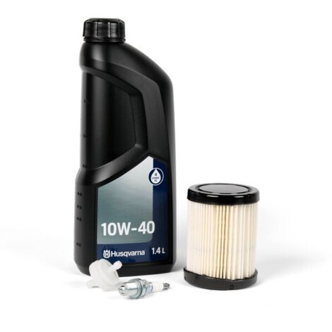 Husqvarna – Kit entretien tracteur tondeuse – Compatible moteurs Briggs et Stratton – Filtre à air, bougie, filtre à essence, huile 10W40 – Pack complet