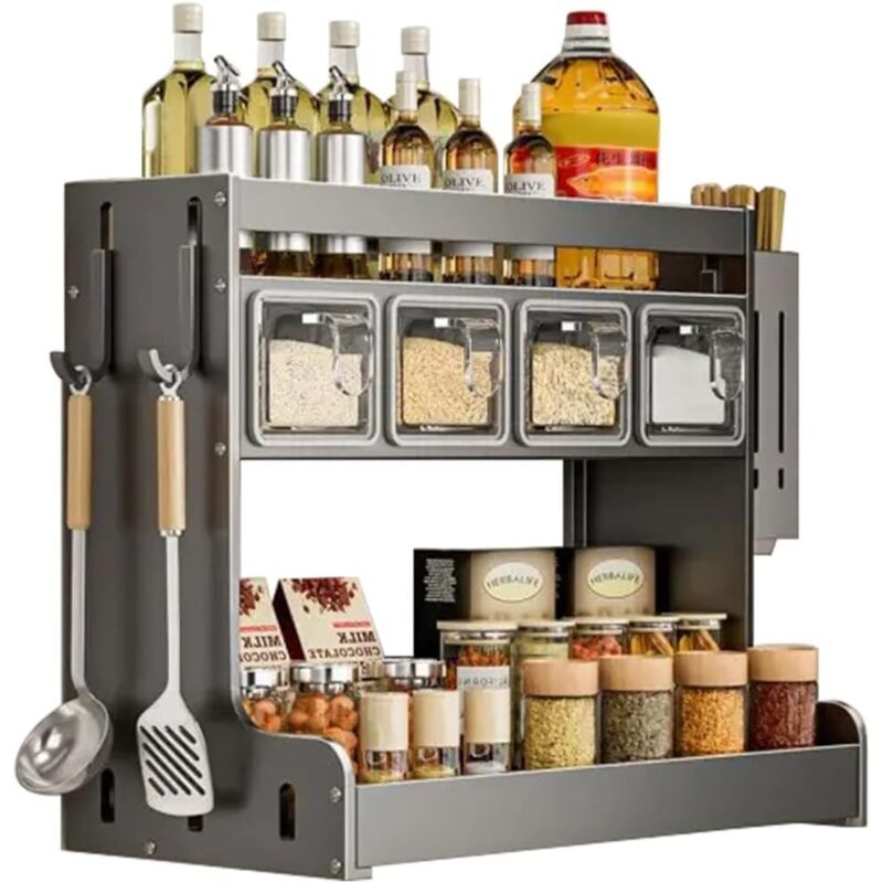 Set De 6 Boîtes D'Assaisonnement Transparentes Avec Plateau - Pots à Épices En Plastique Pour Sel, Sucre, Poivre Et Condiments