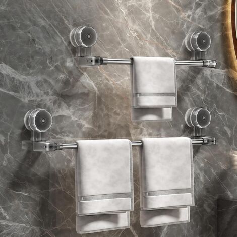 Lot de 2 barres porte-serviettes à ventouse, rétractables en acier inoxydable avec ventouse, sans colle, sans perçage, pour porte de douche de salle de bain (1/3)