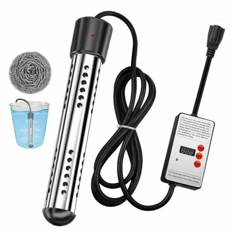 Chauffe-eau électrique à immersion, 3 000 W, portable, en acier inoxydable 304, avec couvercle de protection et thermomètre LCD, pour piscines gonflables hors sol, seaux,etc (1/5)