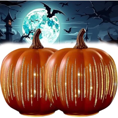 Citrouilles Nuit étoilée, lot de 2 citrouilles illuminées Nuit étoilée, citrouilles en verre Nuit étoilée, décorations lumineuses Halloween et Thanksgiving pour chambre à coucher et couloir (1/5)