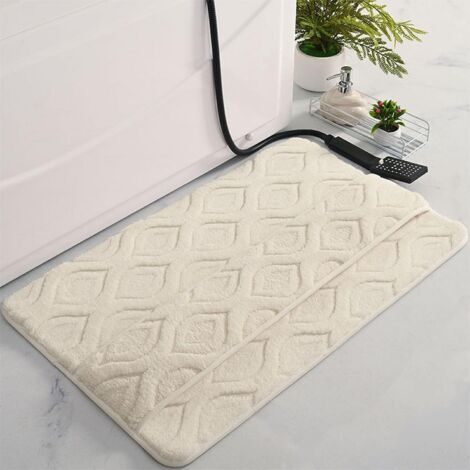 Tapis de bain en mousse à mémoire de forme - Doux, absorbant, moelleux - Lavable, antidérapant - Tapis de bain en coton de luxe - 40 x 60 cm - Blanc (1/5)