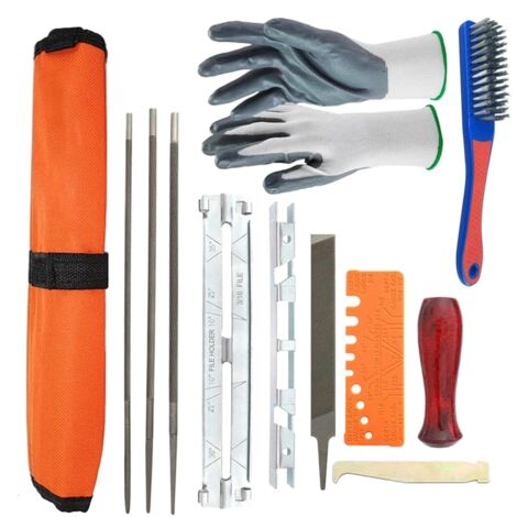 Kit d'affûtage de chaîne de tronçonneuse 12 pièces avec lime ronde 4/4,8/5,5 mm, lime plate, guide de lime et sac à outils (1/4)