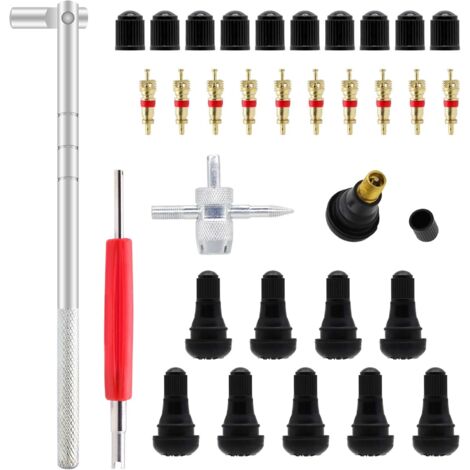 Valve Stem Puller Installer Tool, 10Pcs TR412 Tire Snap in Short Rubber Valve Stem, 4 Way Valve Core Remover, Double Head Tire Valve Core Remover Installer Tool(23 Pcs)