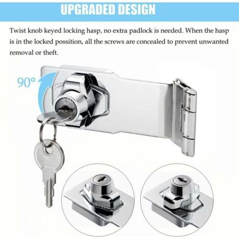 Serrure à Clé 4 Pouces à Angle 90° - Bouton Torsadé, Verrouillage Différent Par Clé, Finition Argent