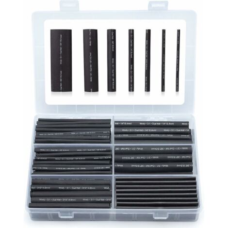 KZQ 180 Pièces Kit de Gaine Thermorétractable Etanche Noire - 3:1 Tube Thermoretractable à double paroi - Revêtement adhésif - Gaine Thermo (1/5)