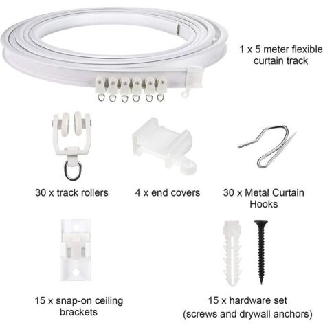 3M Rail de Rideau de Plafond Flexible et Incurvable avec Rouleaux Silencieux - Kit de Rail à Rideau Pliable sans Perçage pour Baie Vitrée, Séparation de Pièce, Bureau, Chambre