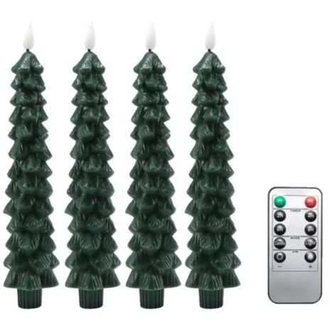 4 bougies coniques sans flamme avec minuterie de 6 heures, bougeoirs d'arbre de Noël de 9,5 pouces, bougies de fenêtre à piles en cire véritable avec flamme vacillante 3D pour cheminée de Noël (1/5)