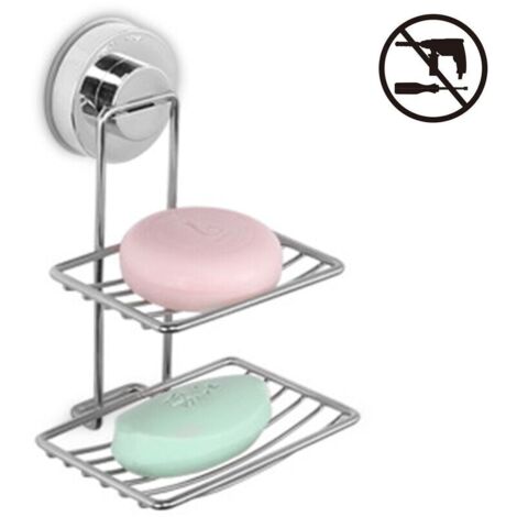 Porte-savon à ventouse super puissant à double étage - Porte-éponge en acier inoxydable solide pour salle de bain et cuisine (1/5)