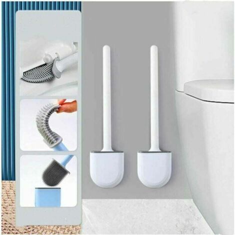Ensemble de 2 Brosses WC en Silicone avec Support - Balayette WC avec Manche Long en Plastique Antidérapant et Poils Flexibles - Facile à Nettoyer et Séchage Rapide.