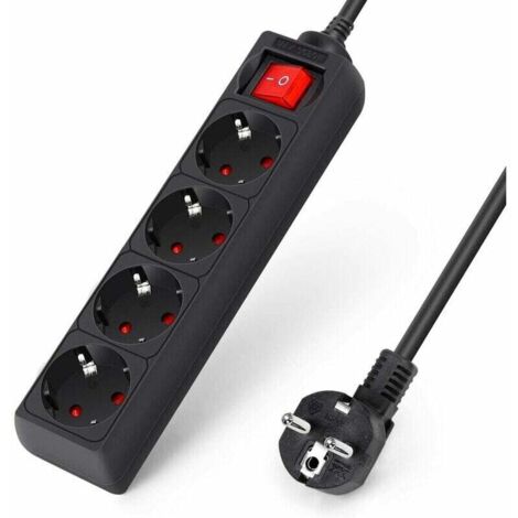 Multiprise avec Interrupteurs individuels, avec 4 Prises et 3 USB Chargeur Bloc (3680W 16A) Cable 2m pour Smartphone Tablette- Noir (1/4)