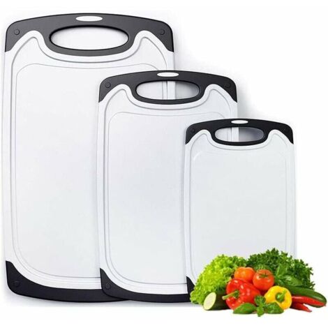 Ensemble de 3 planches à découper en plastique - Planche à découper avec rainure de jus et pieds antidérapants - Matériau PP alimentaire - Non toxique et antimicrobien - Convient au lave-vaisselle (1/5)