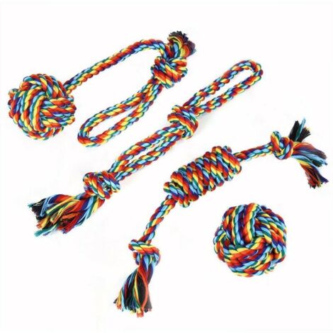 Corde de jouet pour chien pour chiens forts, corde de jouet à mâcher pour chien durable pour une mastication active, 4 jouets de corde interactifs pour chien de petite et moyenne taille (1/5)