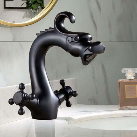 Robinet de lavabo antique - mitigeur d'évier - robinet d'évier vertical noir - convient pour salle de bain et cuisine (1/4)