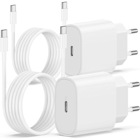 2Pack Chargeur iPhone 17 16 15, 20W USB C Chargeur Rapide 2M Cable C to C pour iPhone 17/17 Pro/16 Pro Max/15 Pro Max/15 Plus/iPad 12.9/11 inch, Air 5 4, Samsung Gaxy,Adaptateur Secteur