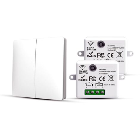 RF433 Kit d'interrupteur sans fil, avec émetteur et contrôleur récepteur, 10 A, 240 V (Kit 1 interrupteurs + 2 récepteurs) (1/4)