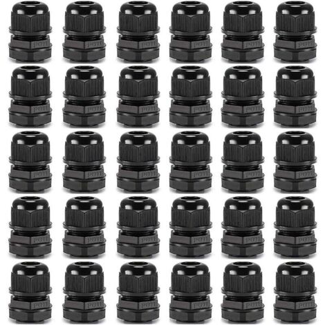 [JAMAIS UTILISÉ]30Pcs Premium Nylon PG11 Presse-Étoupes, 5～10mm Réglables IP68 Étanches Presse-Étoupe avec Joints d'Étanchéité, Étanches Presse-Étoupe Connecteur (Noir) (1/4)