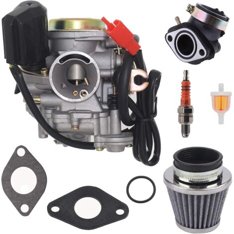 Compatible avec le carburateur 4 temps GY6 pour scooter 49cc 50cc Taotao Go Kart Moped Moteurs PD18J Carburateur 139QMB avec filtre à air Collecteur d'admission