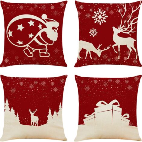 Vtizikl 4PCS 18 "x18" Couvertures d'oreillers de Noël Couvertures d'oreillers décoratives de canapé de Noël Couverture d'oreiller carrée de lin de coton pour canapé, canapé, lit et voiture (Noël A-4PC (1/5)