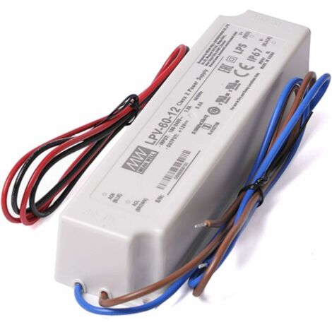 Vtizikl Bloc d’Alimentation 12V 60W 5A Haute Qualité Imperméable Ip67 adapté à l'extérieur modèle MeanWell LPV-60-12 Transformateur pour Bande LED 12V (1/4)